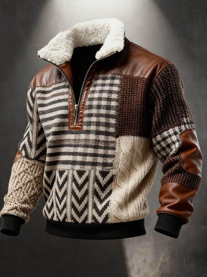 Sudadera retro Western estampado cierre para hombre
