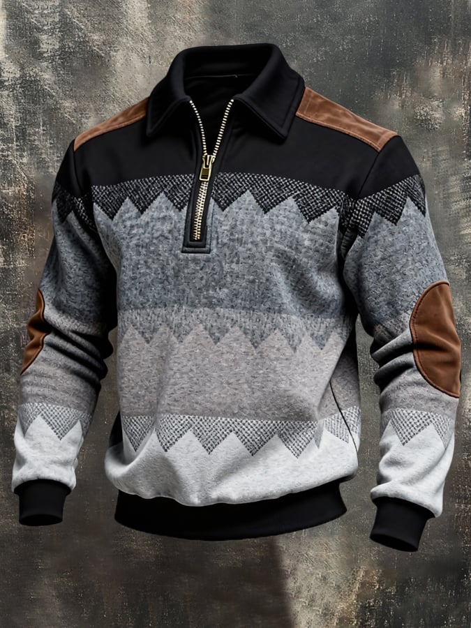 Sudadera retro en bloques de color estampado Color-Blocked con cierre para hombre
