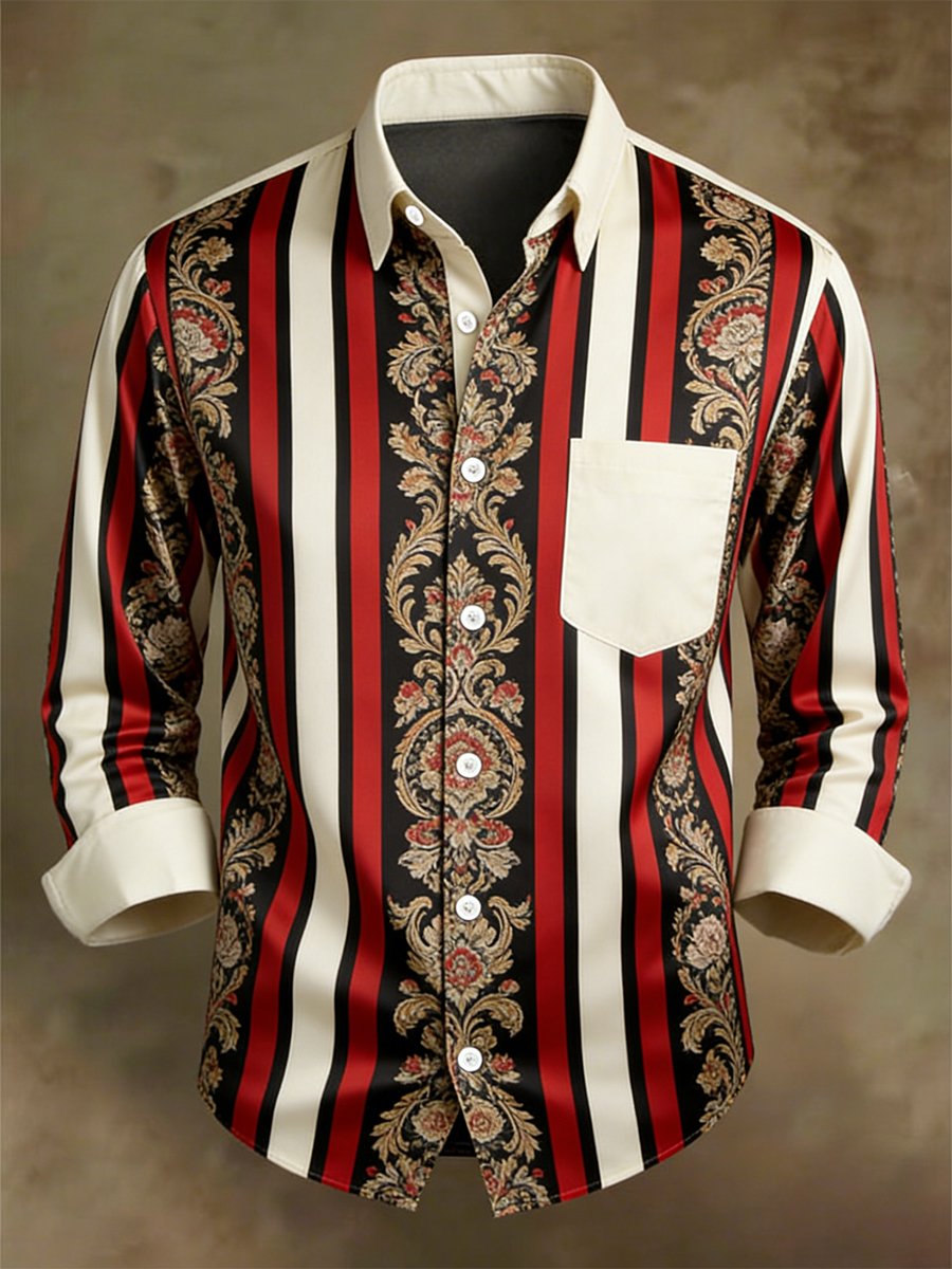 Camisa retro ejecutivo casual Baroque a rayas de manga larga para hombre