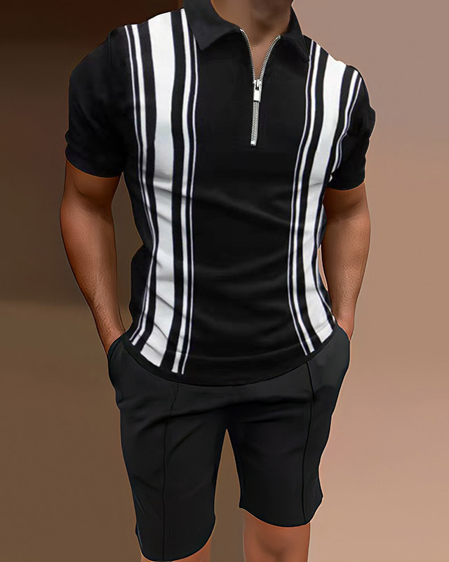 Conjunto de dos piezas camisa polo casual stitching para hombre