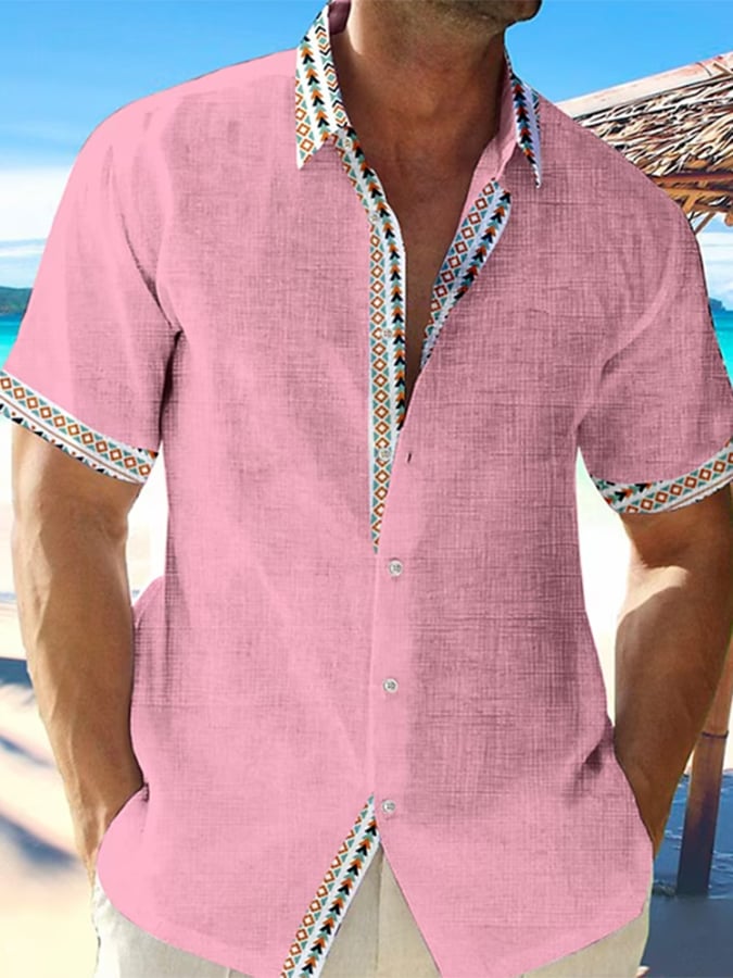 Camisa floral Tribal Colorblock estampado Collar elegante