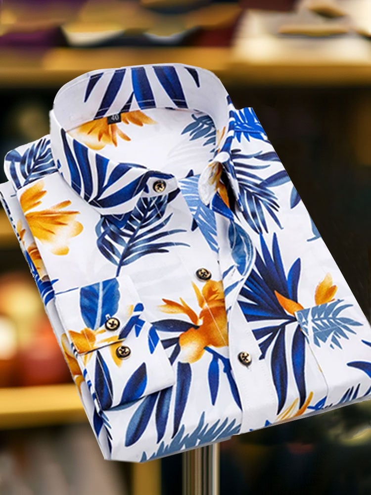 para hombre ejecutivo de lujo floral Print de manga cortad camisa