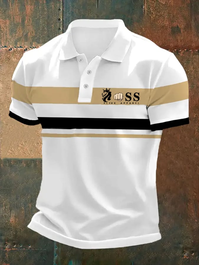 Camisa polo retro Letter estampado casual para hombre