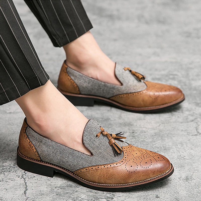 Zapatos ejecutivo casual retro Carved en bloques de color Fringed cuero