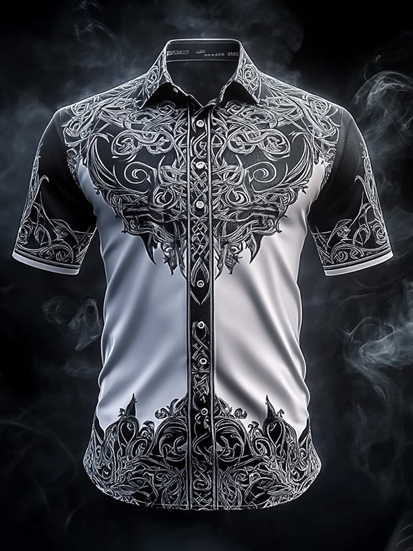 Camisa retro Viking gráfico de manga corta para hombre