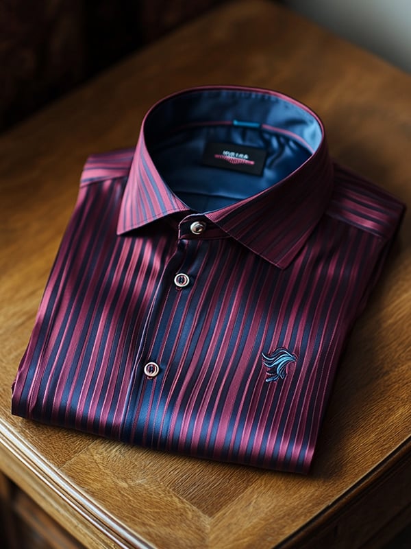 Camisa a rayas de manga corta con botones para hombre