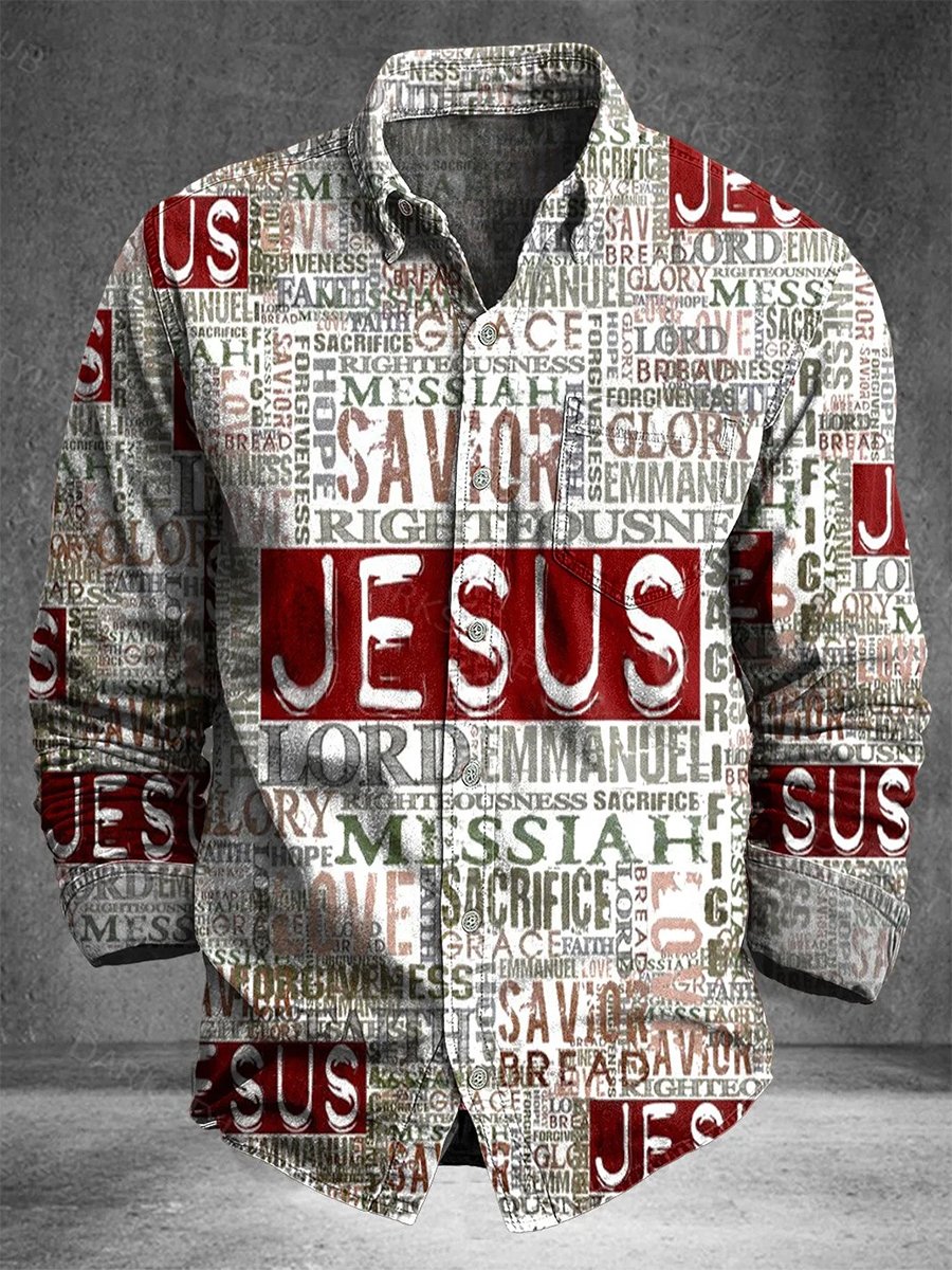 Camisa vintage Faith Art de manga larga para hombre
