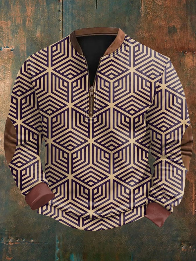 Sudadera retro geométrico estampado para hombre