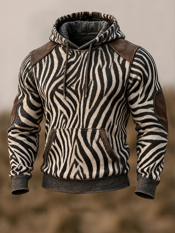 Sudadera retro Zebra estampado casual de manga larga para hombre