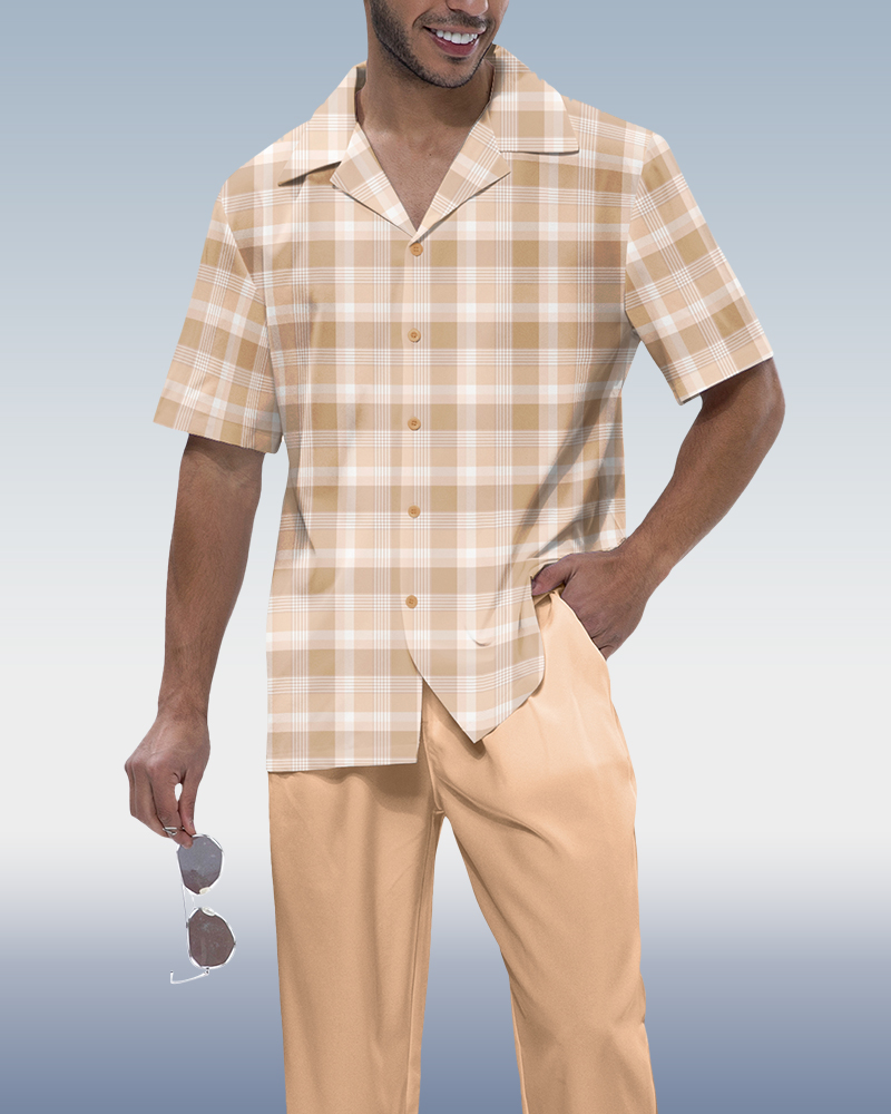 Rianmond Khaki Square de manga corta Walking Suit para hombre