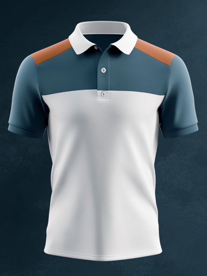 Camisa polo casual clásico Contrast Color estampado ejecutivo de manga corta para hombre