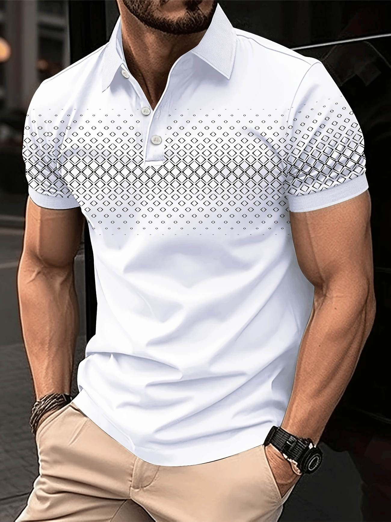 Camisa polo ejecutivo Logo con botones de manga corta para hombre