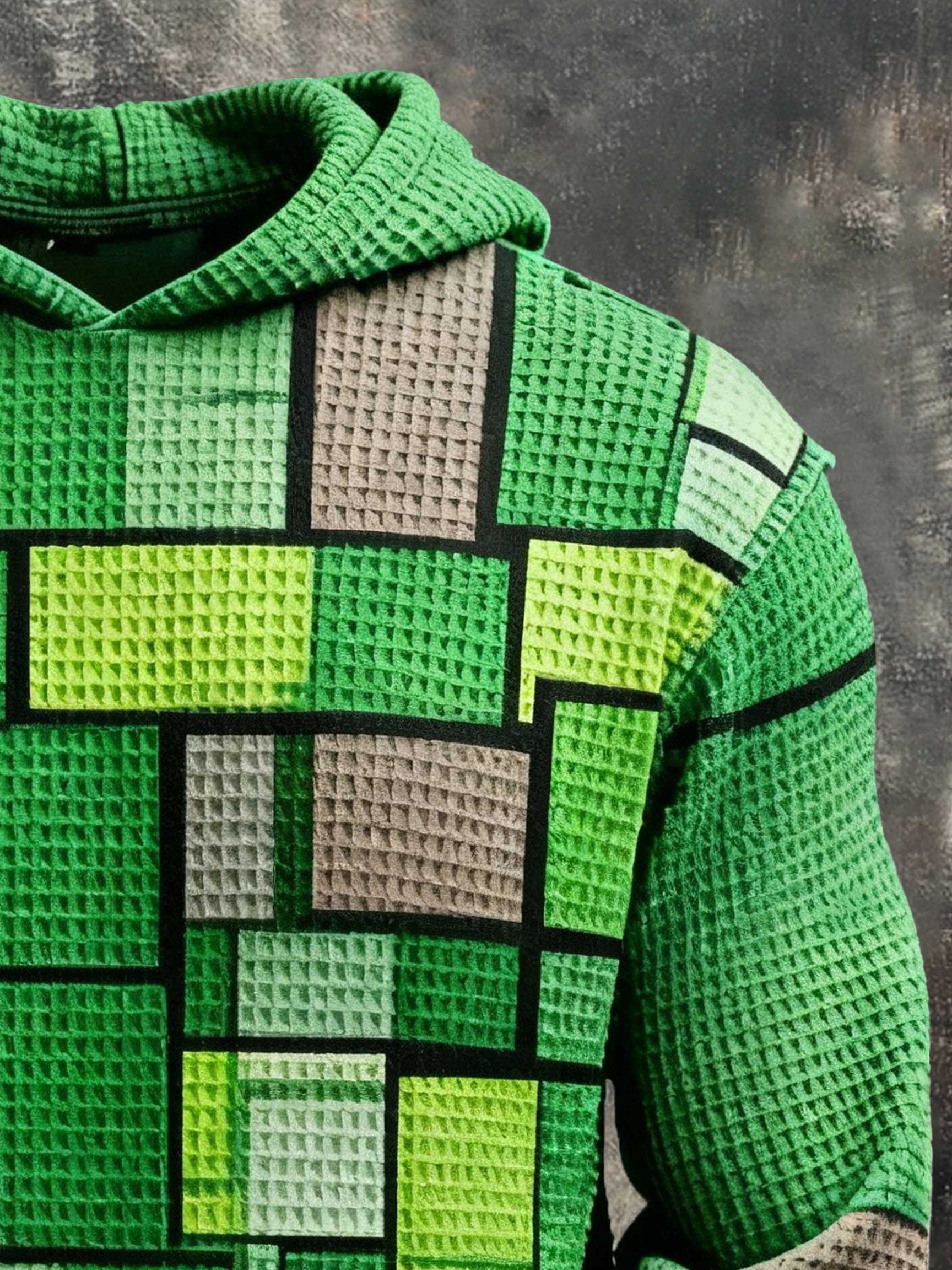 Sudadera vintage Color-Block estampado con cierre con gorrasucha para hombre