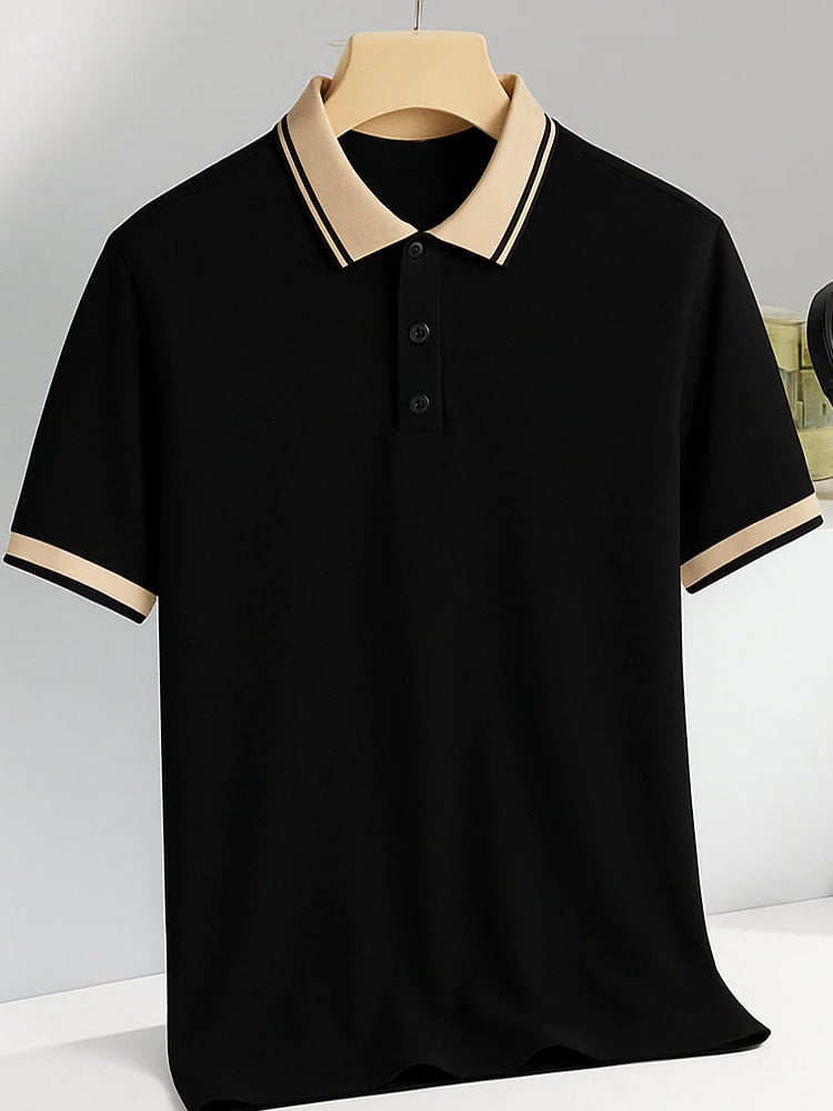 Camisa polo clásico ejecutivo Solid Button de manga corta para hombre