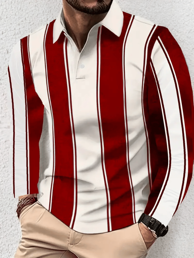 Camisa polo ejecutivo casual a rayas de manga larga para hombre