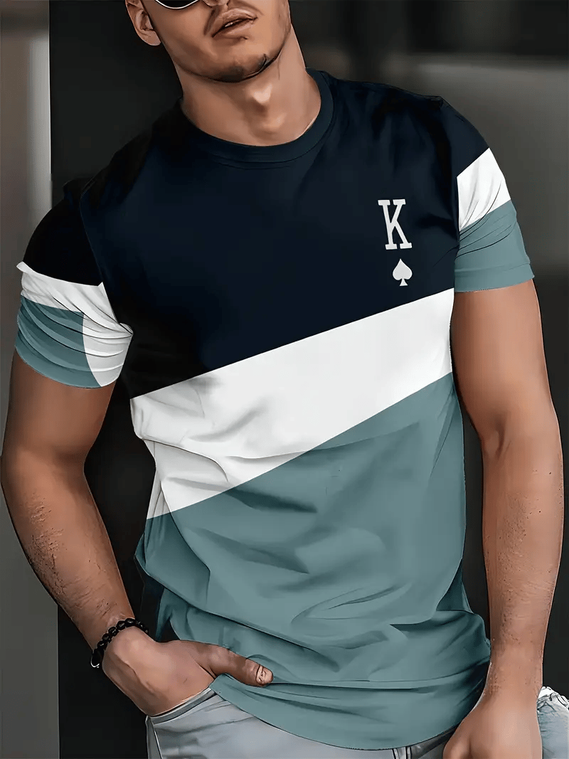 Camiseta ejecutivo rayas Logo estampado de manga corta para hombre