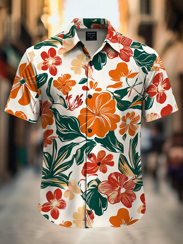 Camisa Beach Vacation floral de manga corta para hombre