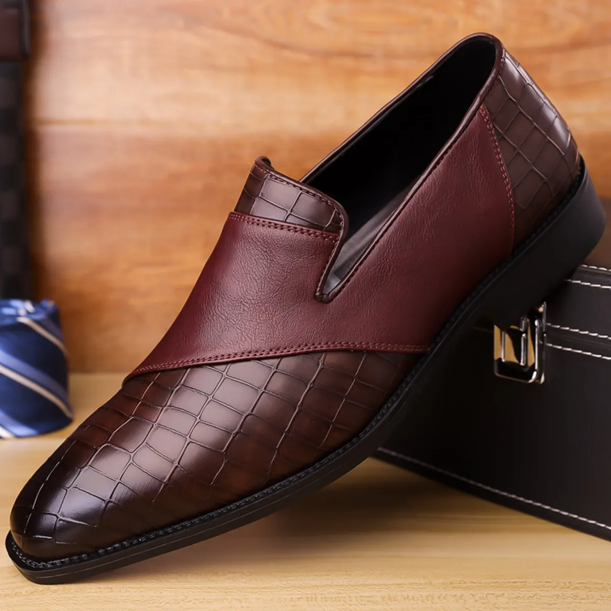 para hombre Two Tone Crocodile Embossed Contrast Spliced Slip On mocasines Dress zapatos