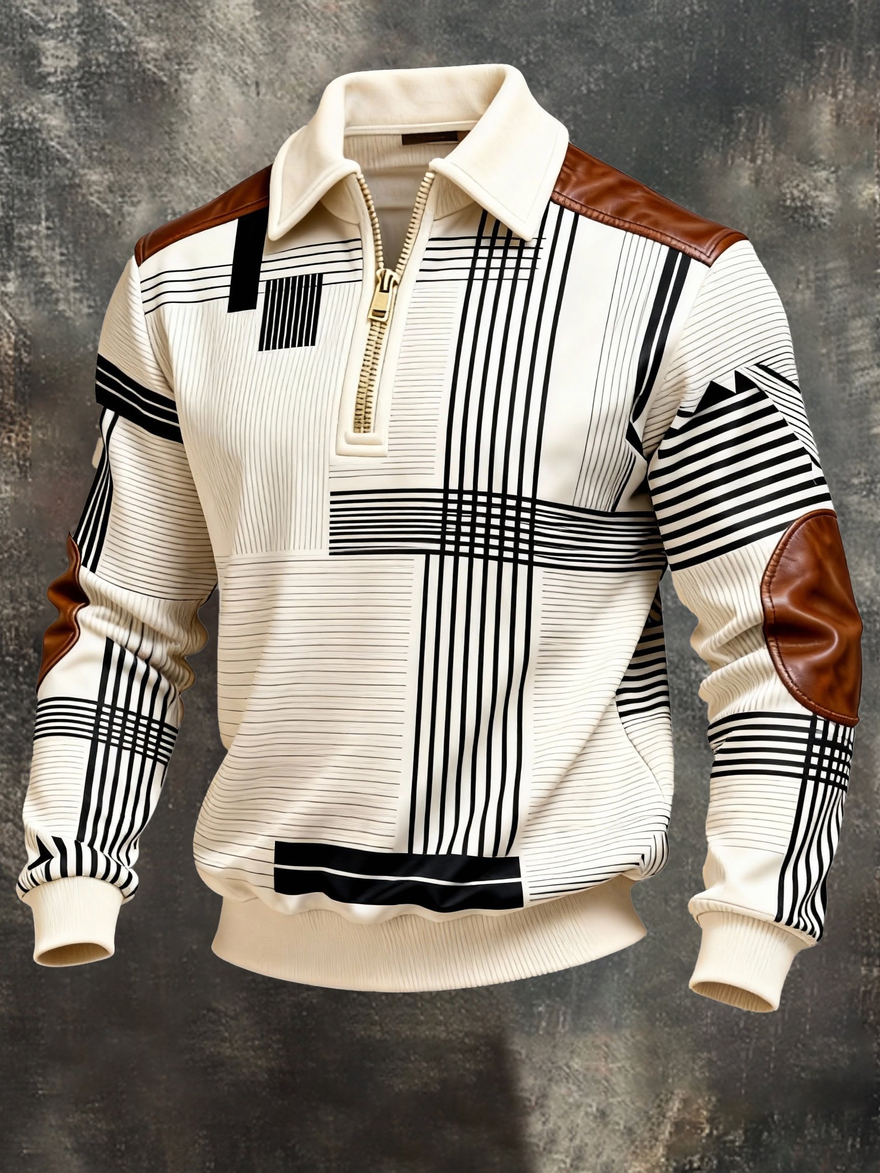 Sudadera vintage Color-Block estampado con cierre con gorrasucha para hombre