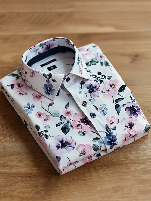 Camisa casual Watercolor floral estampado de manga larga para hombre