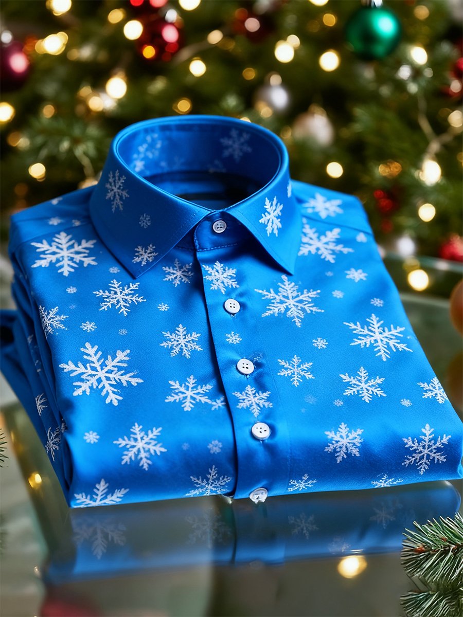 Camisa Christmas de manga larga con botones para hombre