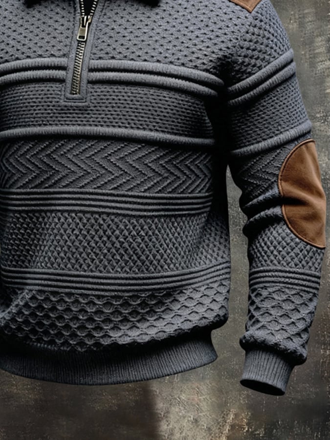 Sudadera vintage-Style texturizado Patchpara trabajo Color-Block de manga larga para hombre