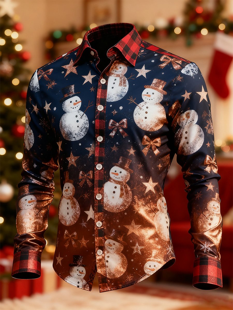 Camisa Christmas a cuadros Art de manga larga para hombre