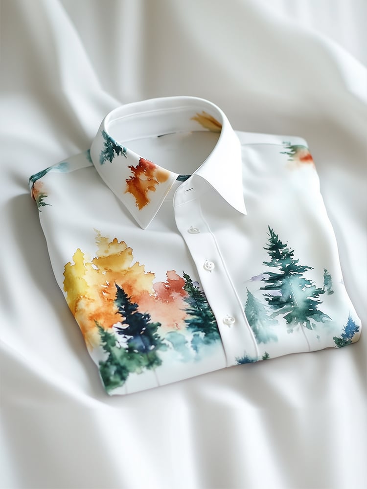 Camisa ejecutivo casual Watercolor Tree solapa de manga corta para hombre