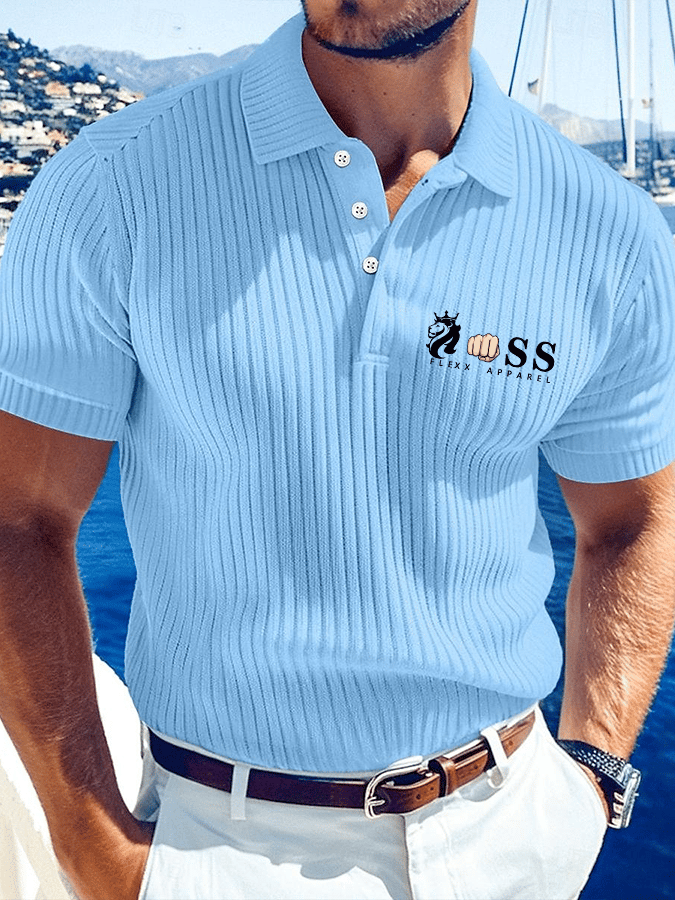 Camisa polo de modaable Letter estampado acanalado jacquard Fabric casual para hombre