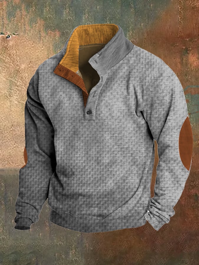 Sudadera retro tejidoted jacquard casual Colorblock Stand cuello para hombre