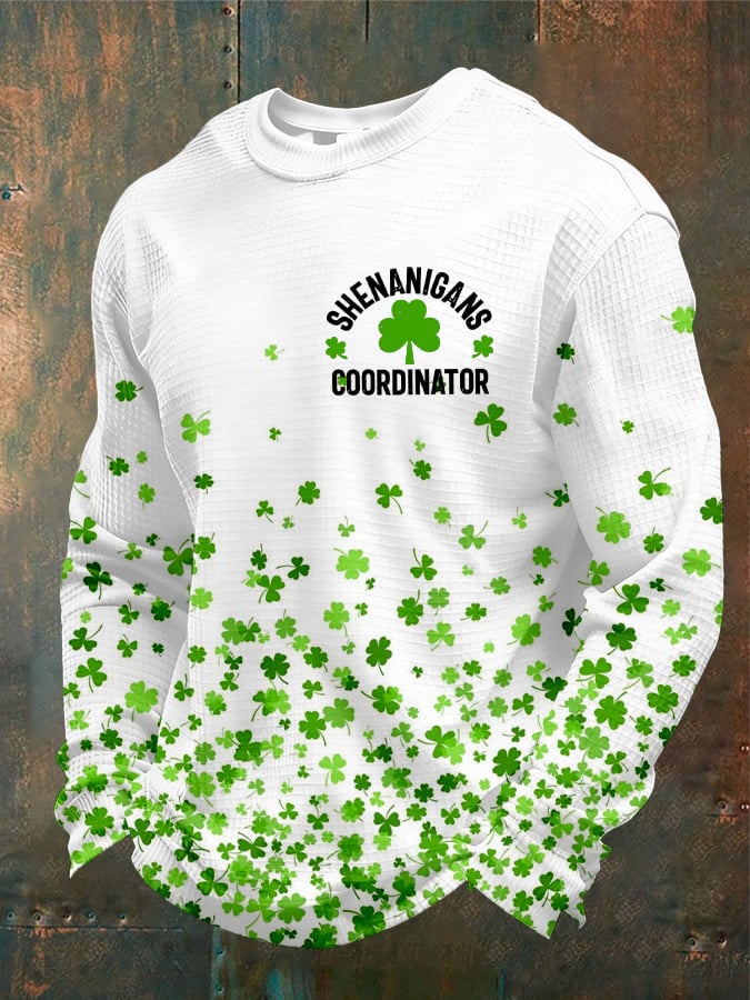Camiseta Shenanigans Coordinator St Patrick's Day estampado Waffle Fabric de manga larga para hombre