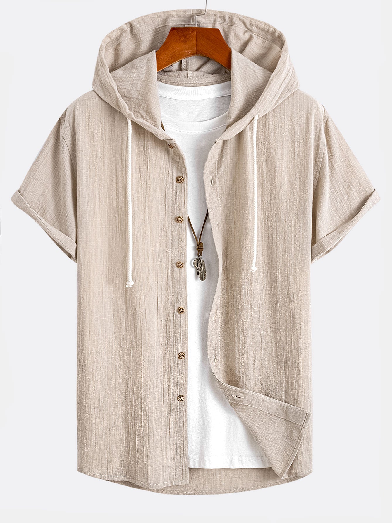 Camisa de manga corta de lino Look Hooded