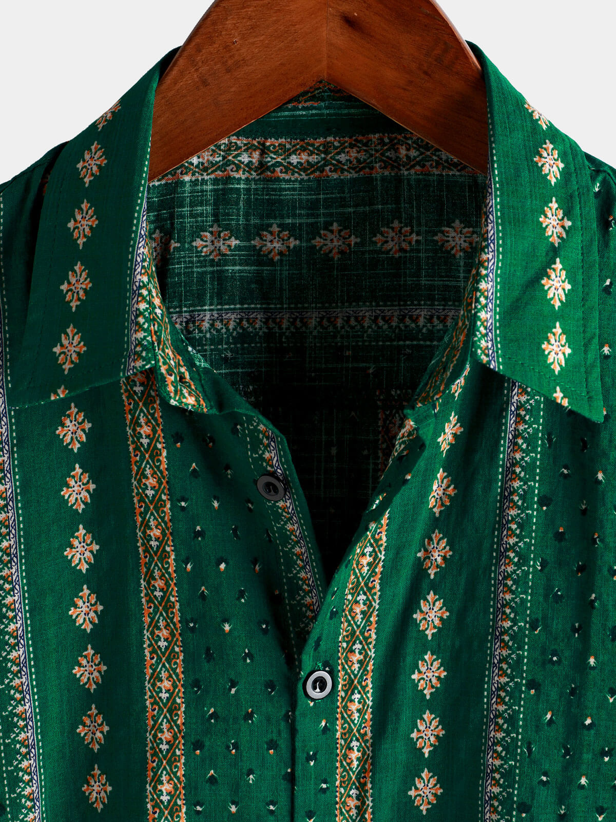 Camisa retro Green a rayas estampado Button Up 70s vintage de manga corta para hombre
