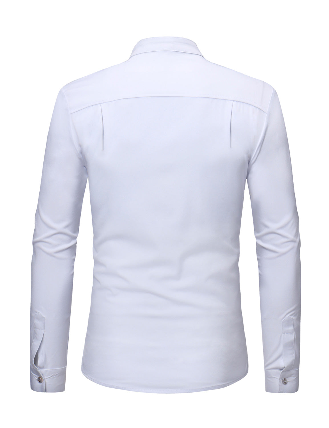 Camisa de vestir Stand Collar Lace de color sólido de manga larga Tuxedo para hombre