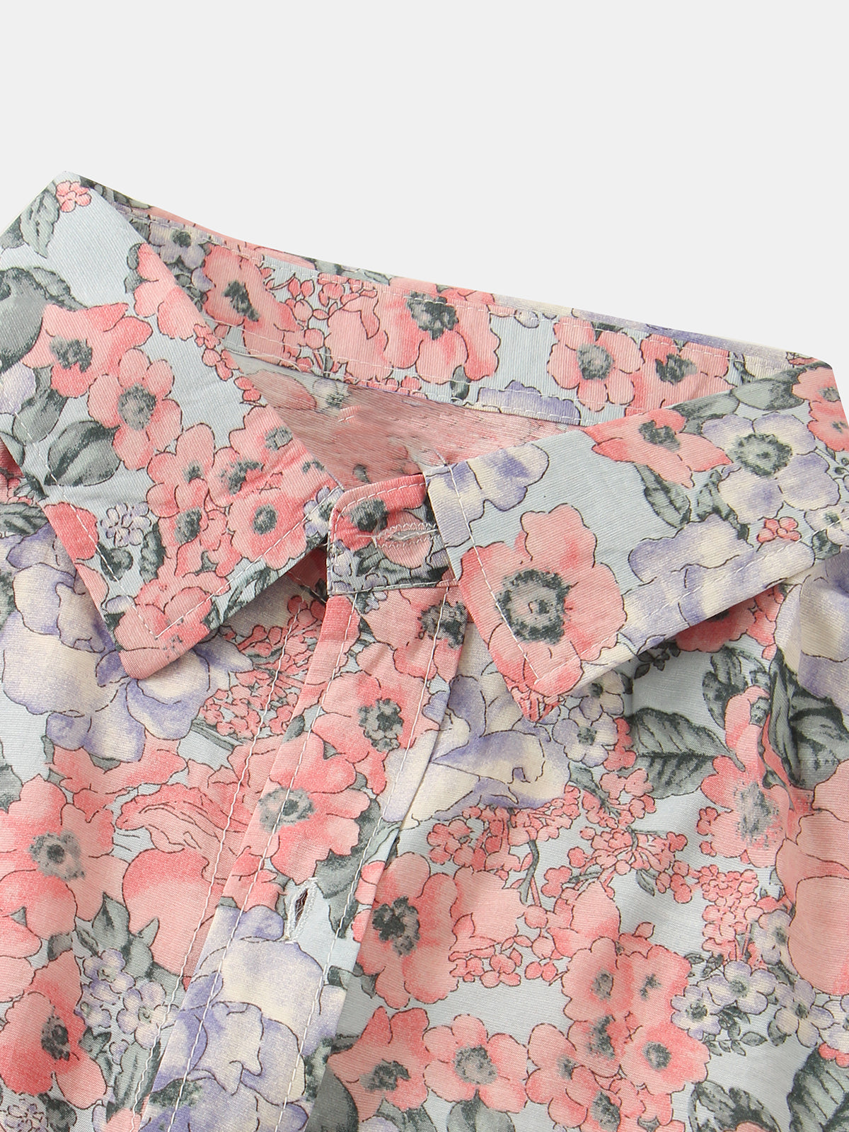 Camisa vintage floral estampado Summer casual Pink de manga corta para hombre