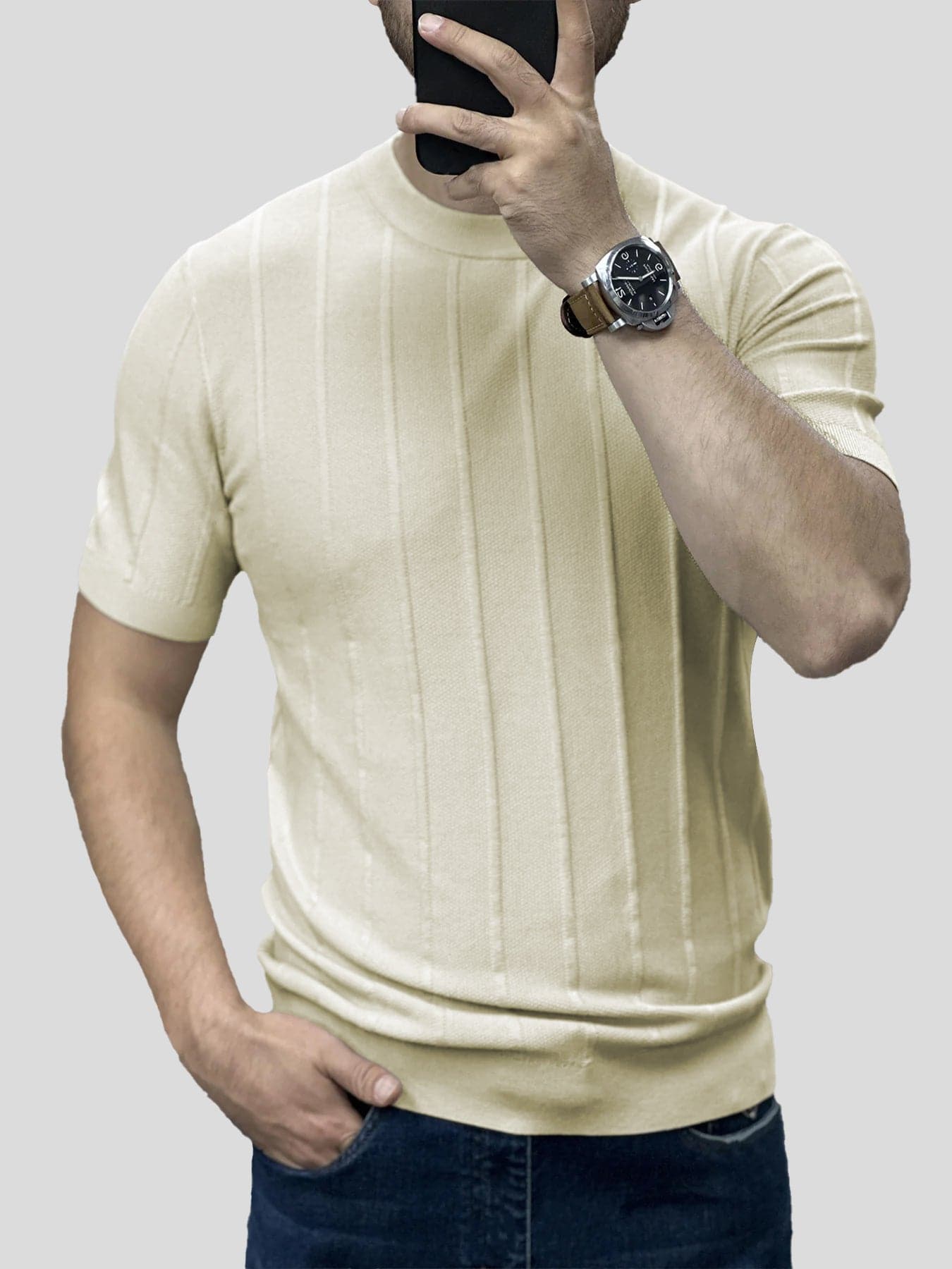 Camiseta Gentletejido transpirable a rayas de manga corta tejidoted