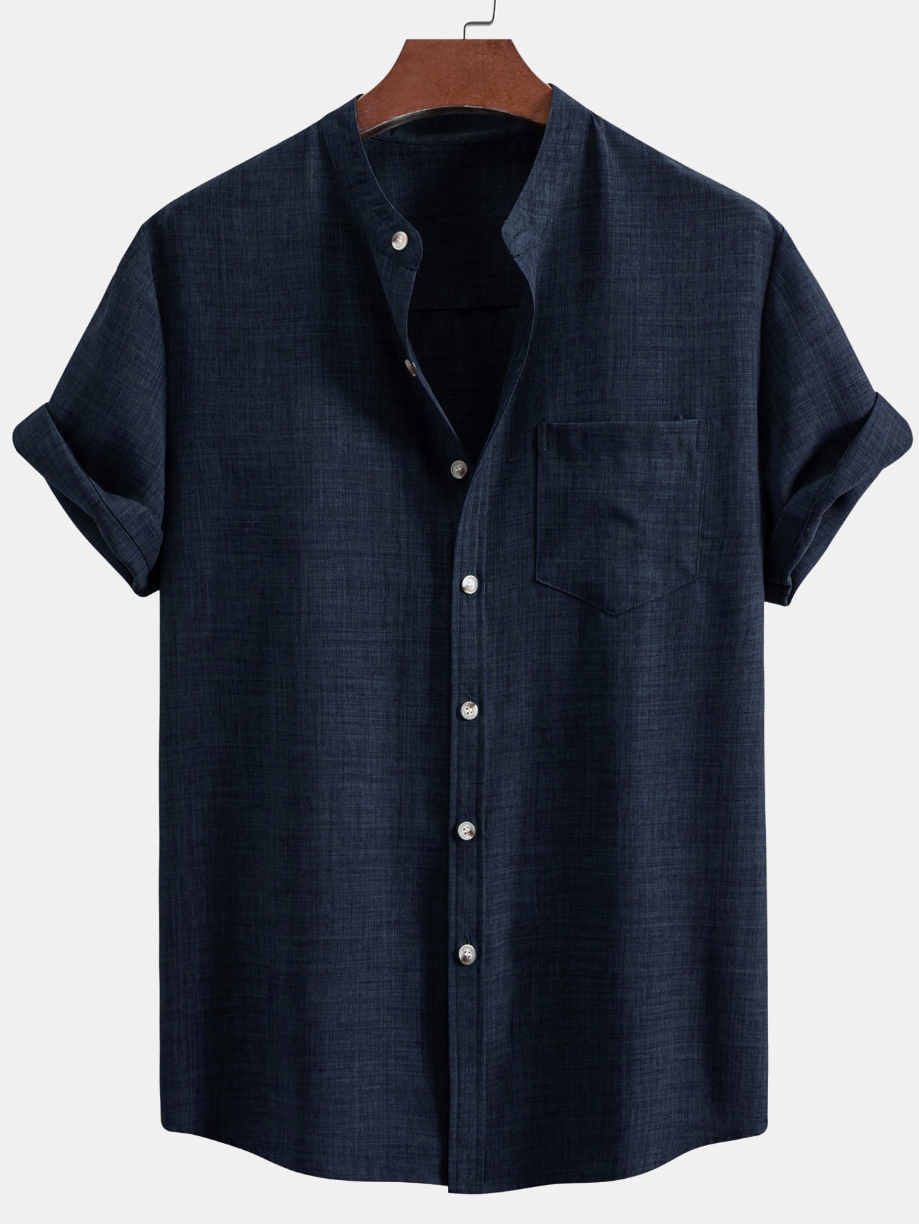 Camisa de manga corta Stand Collar