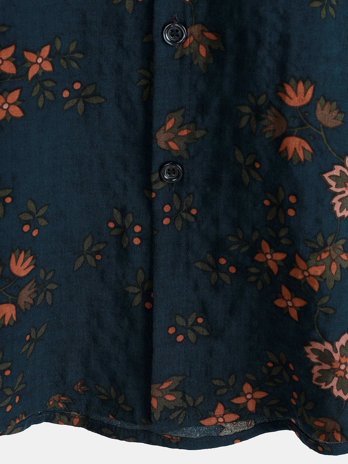 Camisa Summer floral Navy Blue Button Up de manga corta de algodón para hombre
