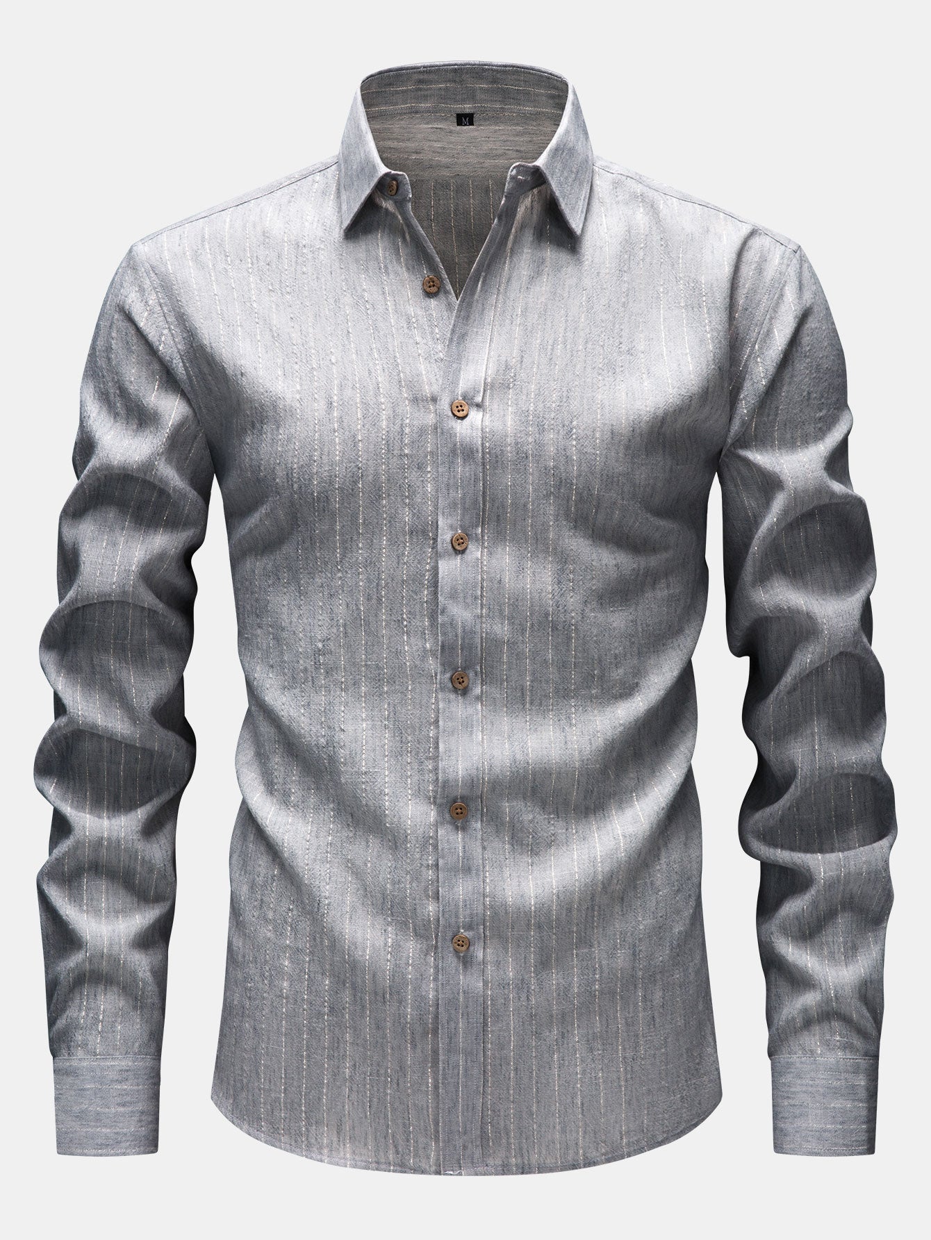 Camisa de manga larga rayas de lino Look Button Up