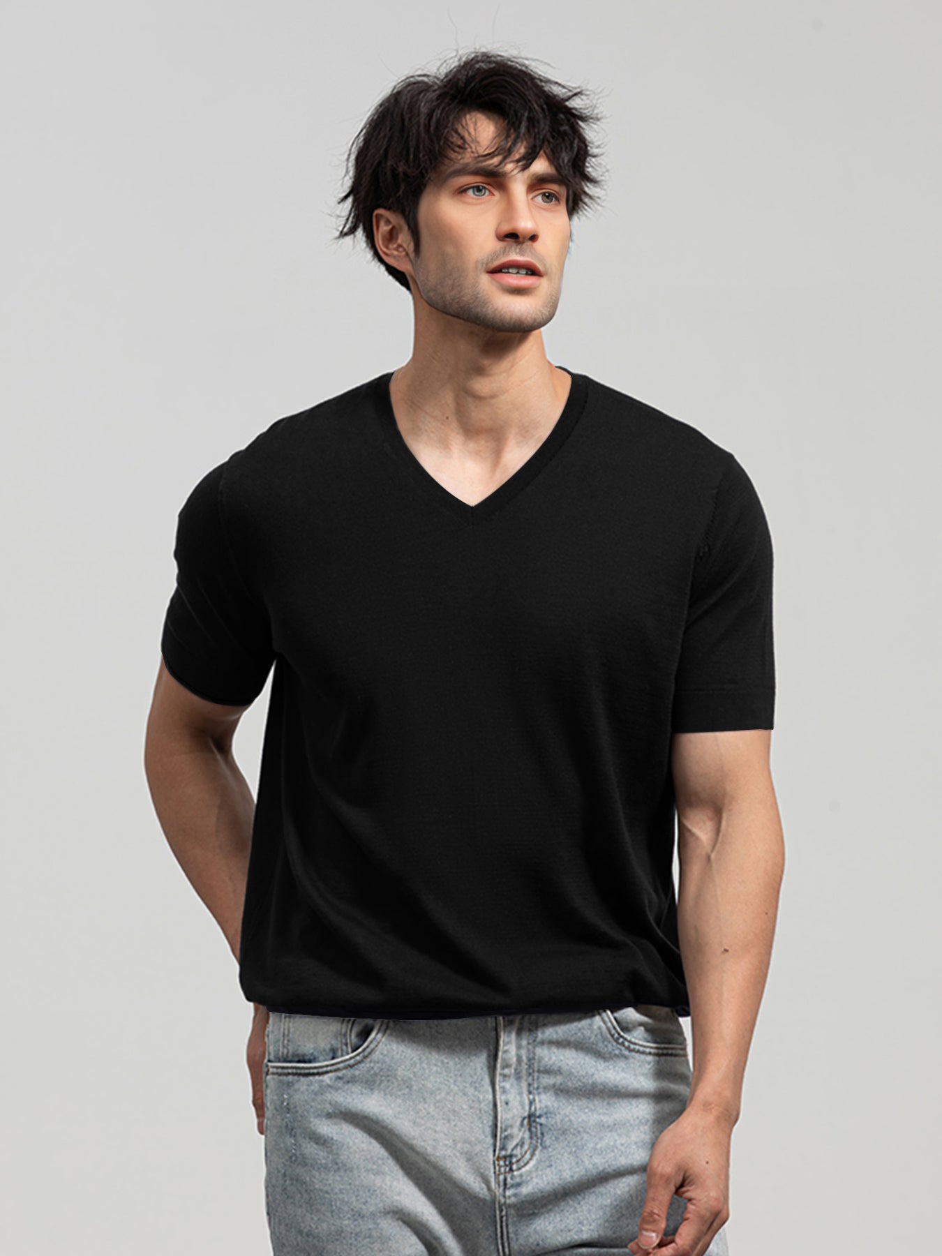 Camiseta Gentletejido de manga corta V-neck tejidoted