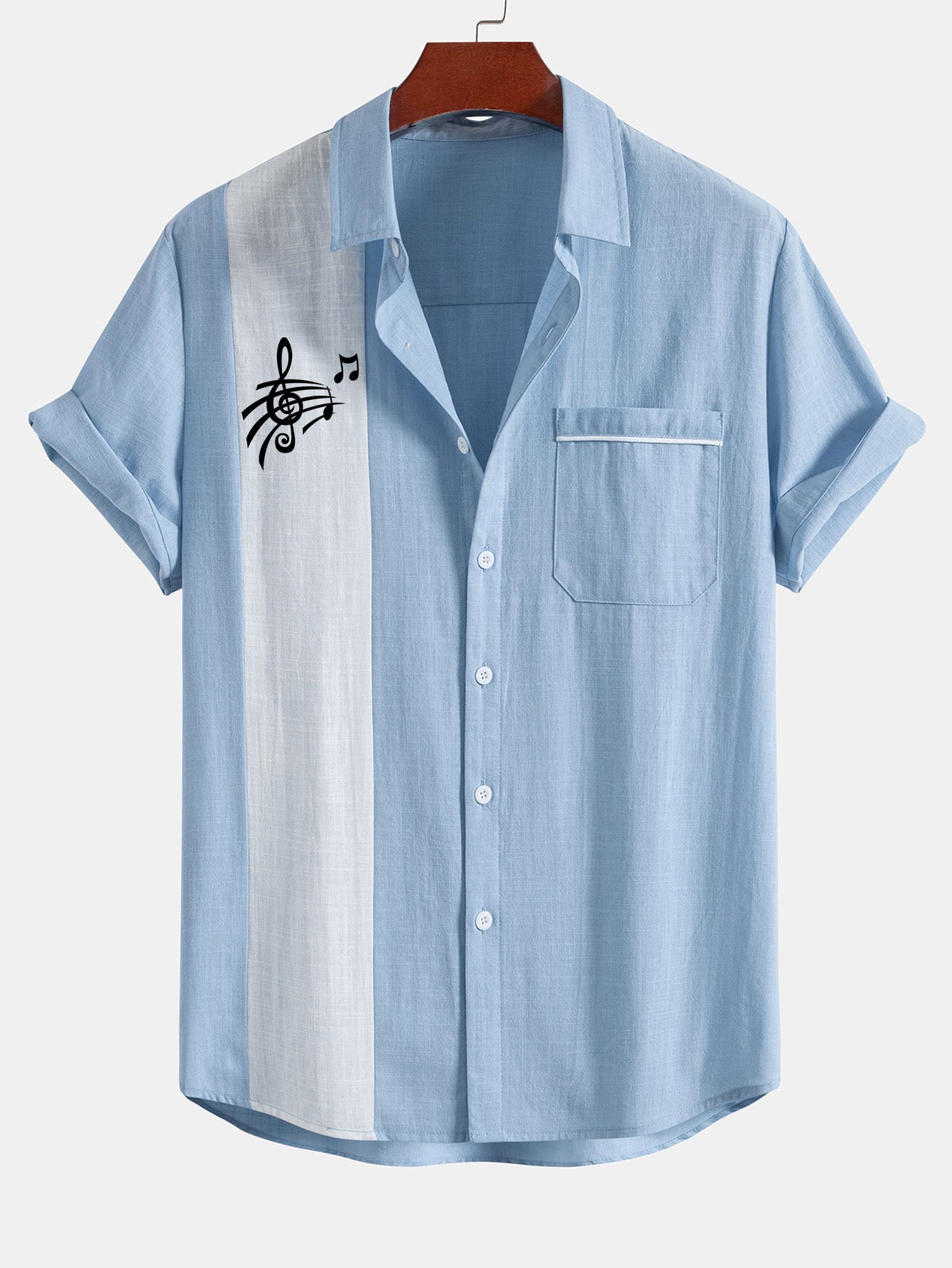 Camisa Musical Note estampado de lino Look Contrast Button Up