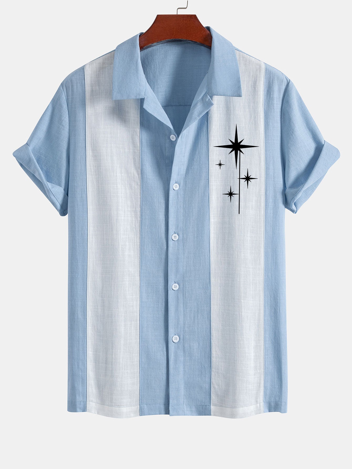 Camisa Mid Century Starbursts estampado de lino Look Patchpara trabajo Bowling