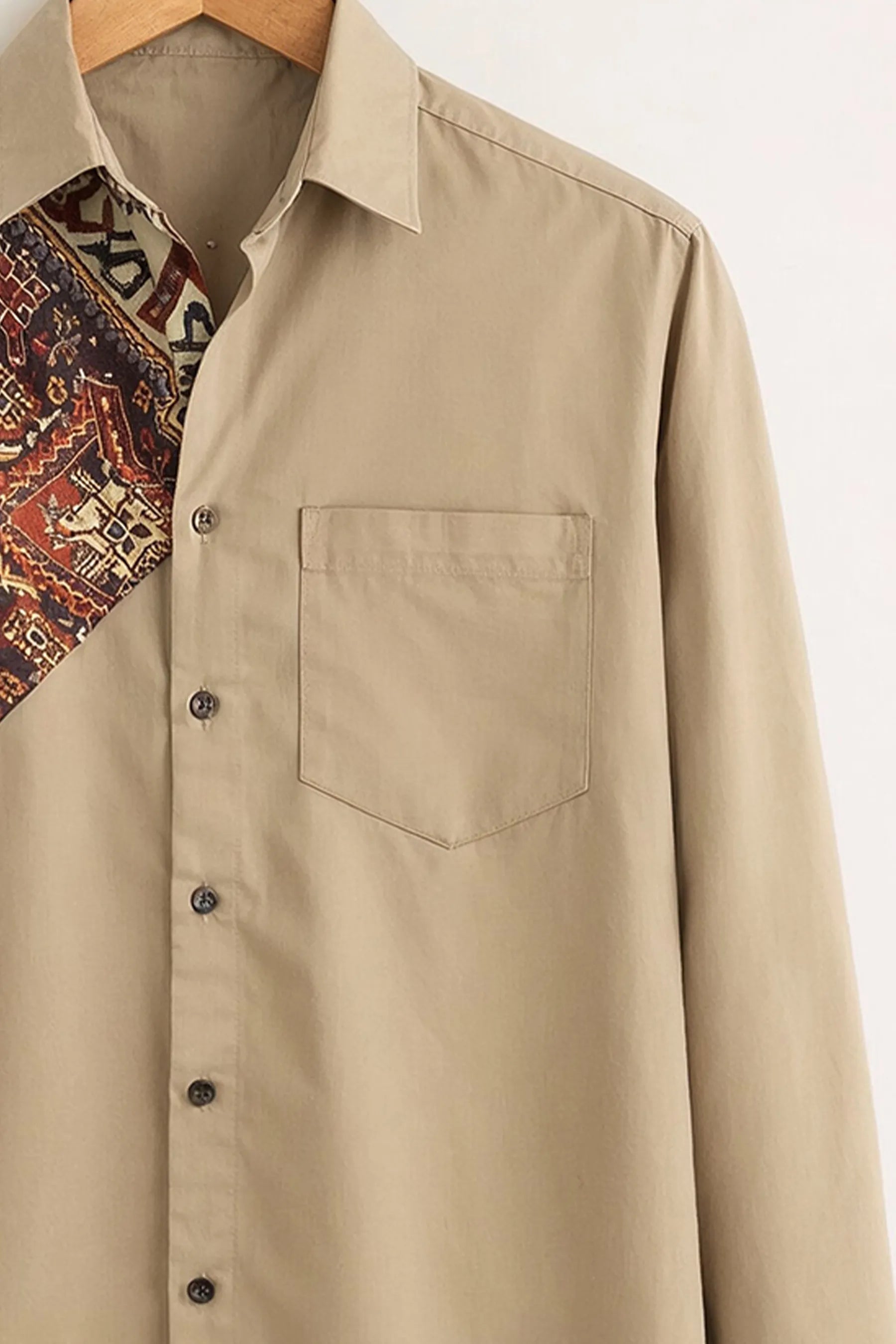Camisa Tribal Patch Panel – Sand Beige