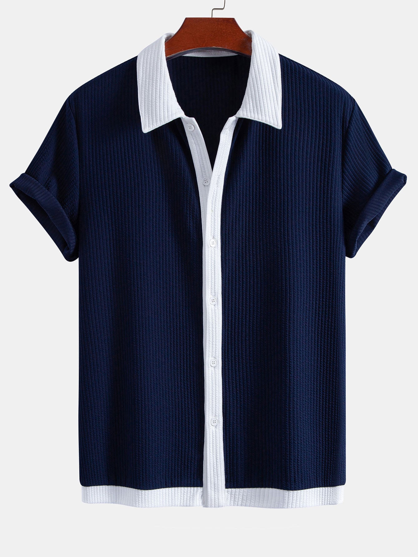 Camisa Contrast Ribbed Button Up