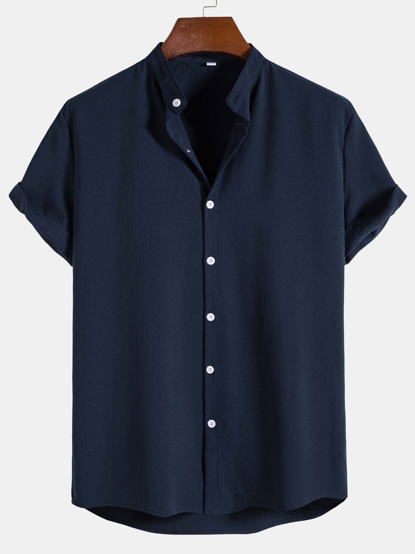 Camisa Crinkled Texture Stand Collar