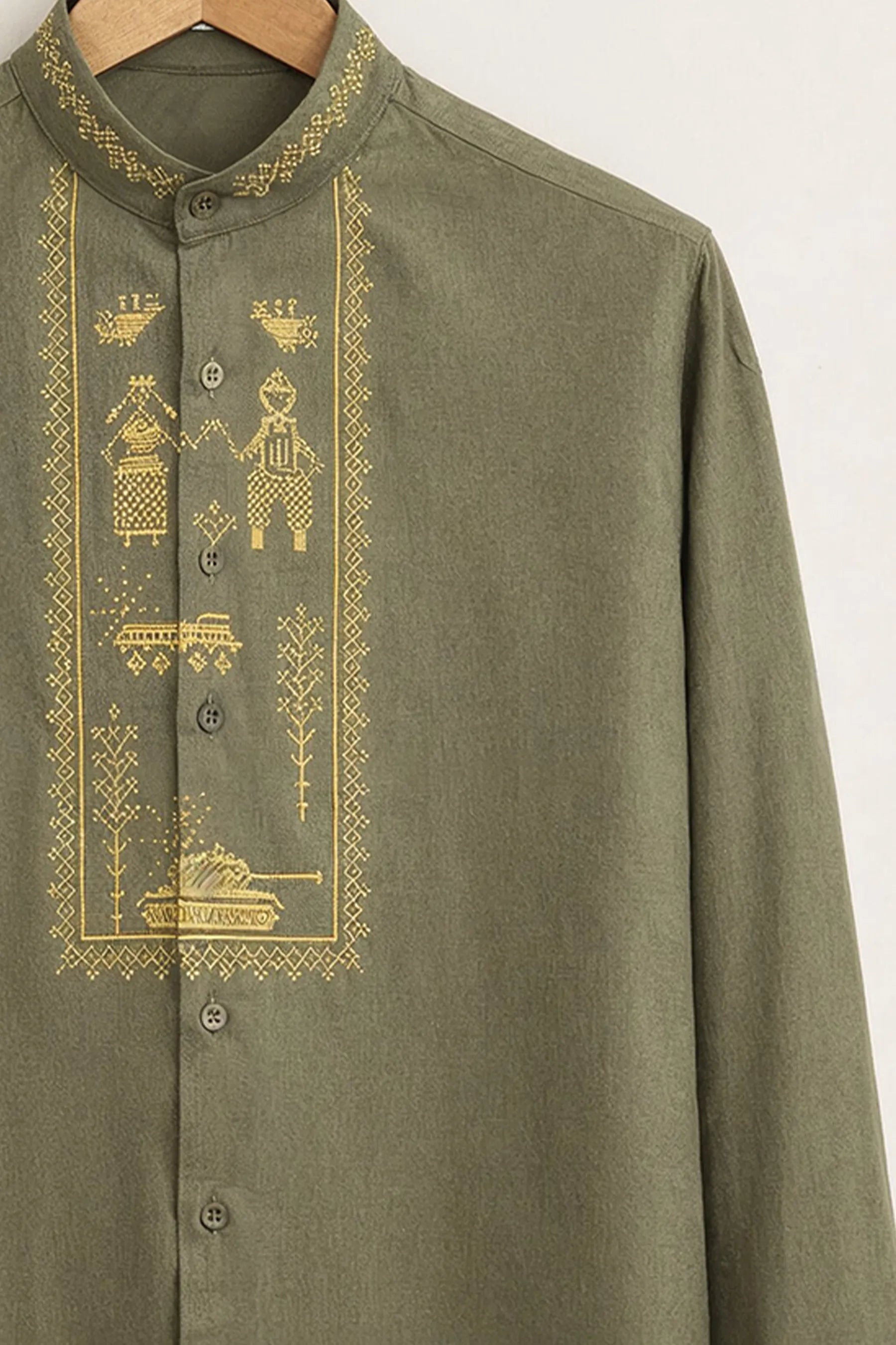 Camisa Tribal Embroidery – Olive Green