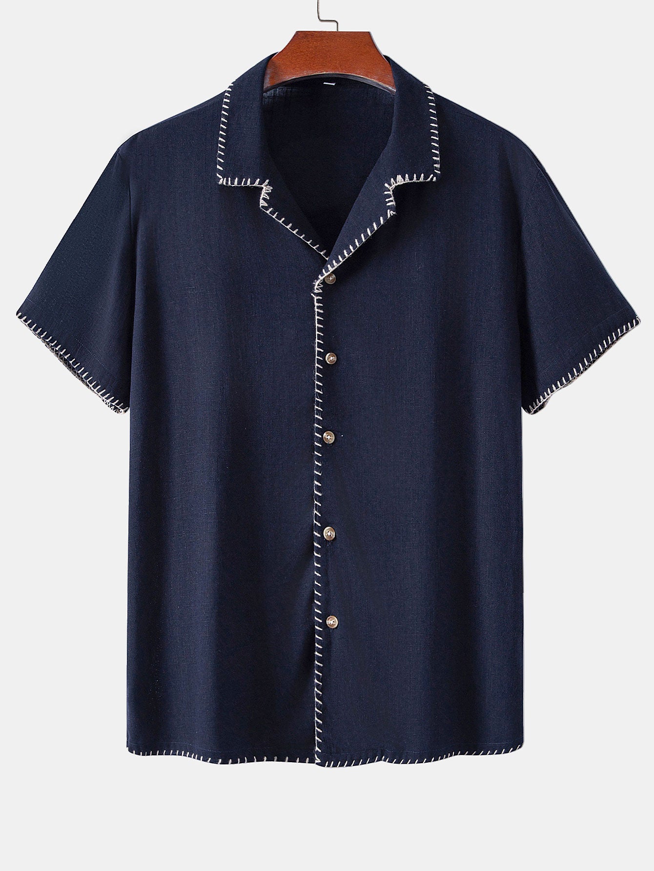 Camisa Contrast Stitching de lino Rayon Blend Cuban