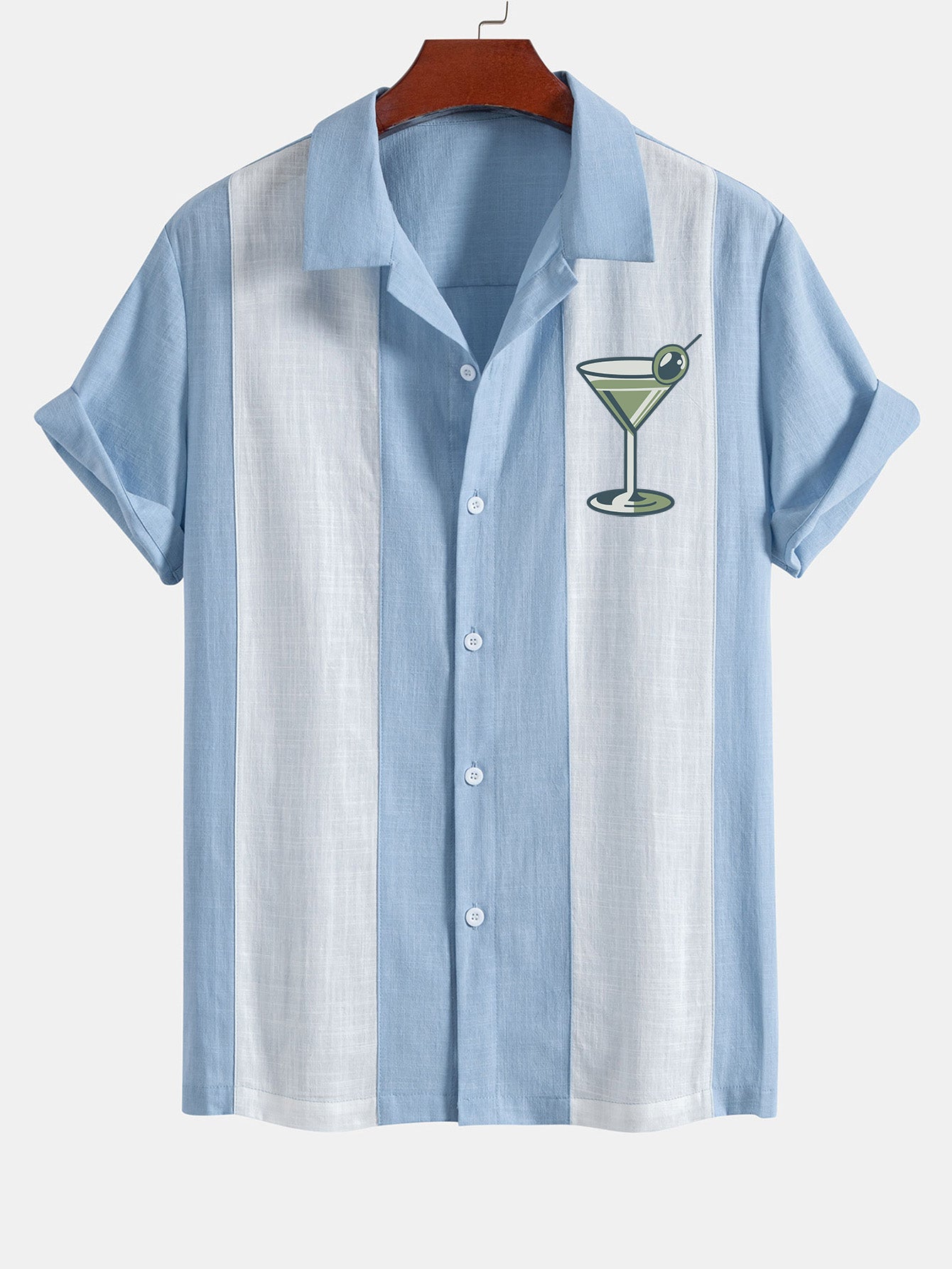 Camisa vintage Martini Cocktail estampado de lino Look Patchpara trabajo Bowling