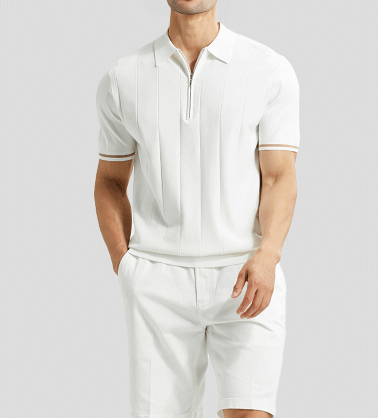 Cooltejido transpirable de manga corta Zip tejidoted Polo