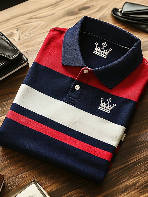 Camisa polo clásico ejecutivo Crown rayas de manga corta para hombre